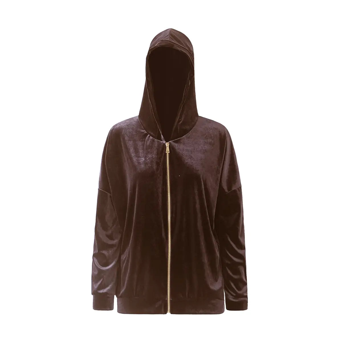 Felpa ADRIEN di Alessandra Gallo in ciniglia marrone con cappuccio e chiusura con zip frontale - vista frontale - Day&Night Collection