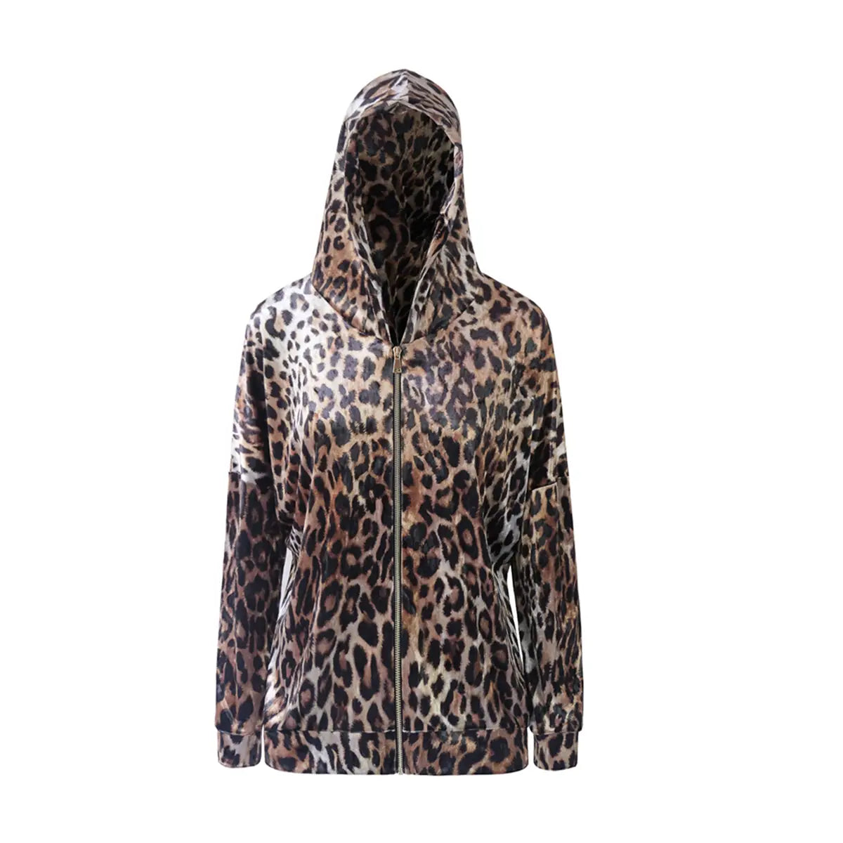Felpa ADRIEN di Alessandra Gallo in ciniglia martellata in fantasia animalier con cappuccio e chiusura con zip frontale - vista frontale - Day&Night Collection