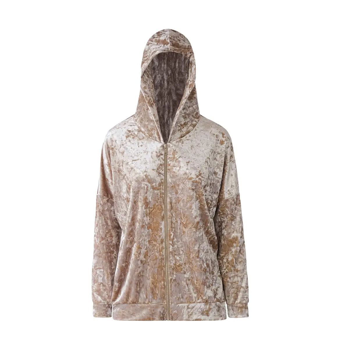 Felpa ADRIEN di Alessandra Gallo in ciniglia martellata beige con cappuccio e chiusura con zip frontale - vista frontale - Day&Night Collection