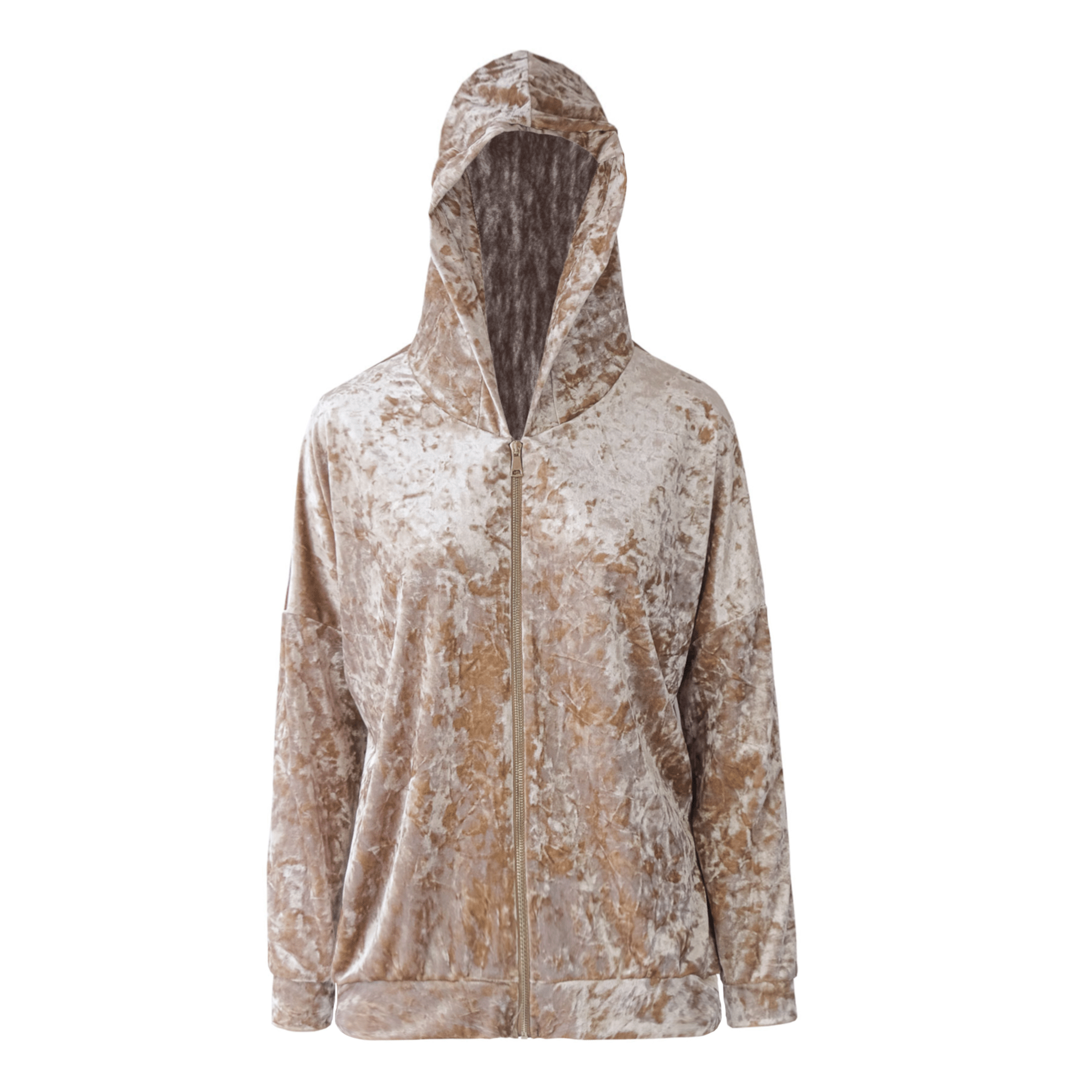 Felpa ADRIEN ciniglia martellata champagne con cappuccio - vista frontale Day&Night Collection