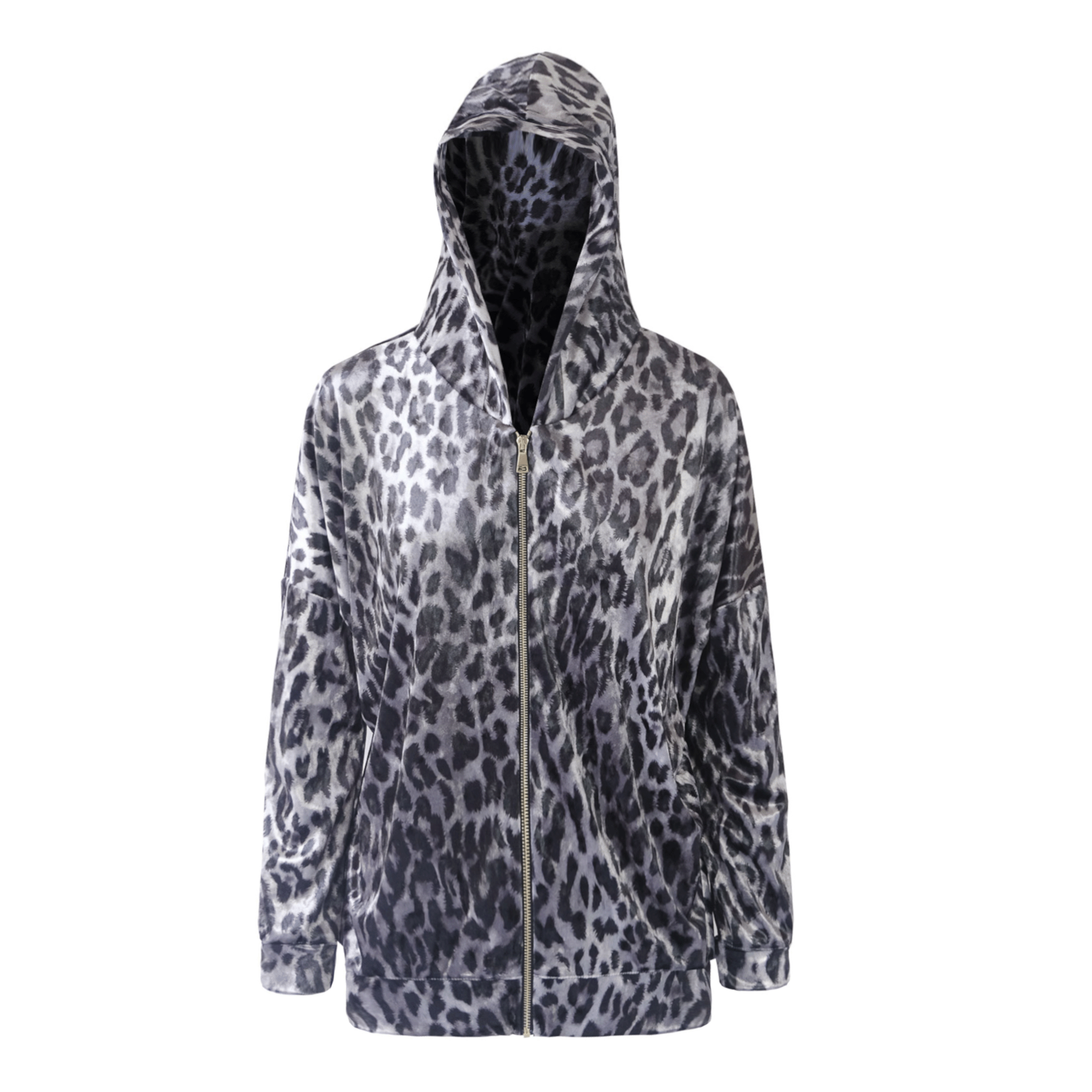 Felpa ADRIEN ciniglia martellata animalier grigia con cappuccio - vista frontale Day&Night Collection