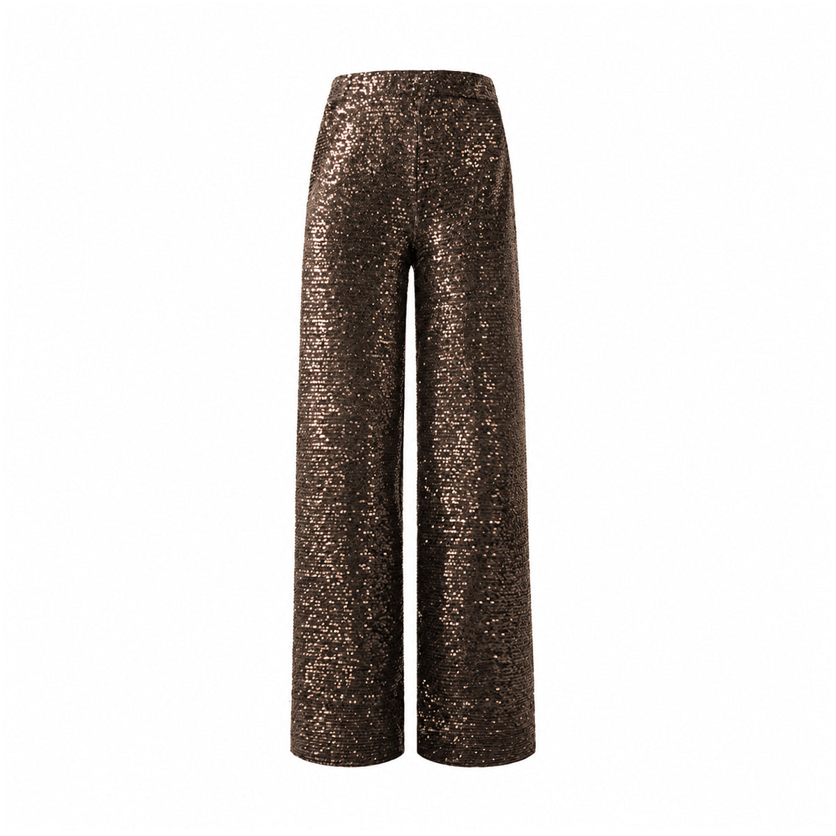 AIDA, pantalone palazzo in paillettes marroni.