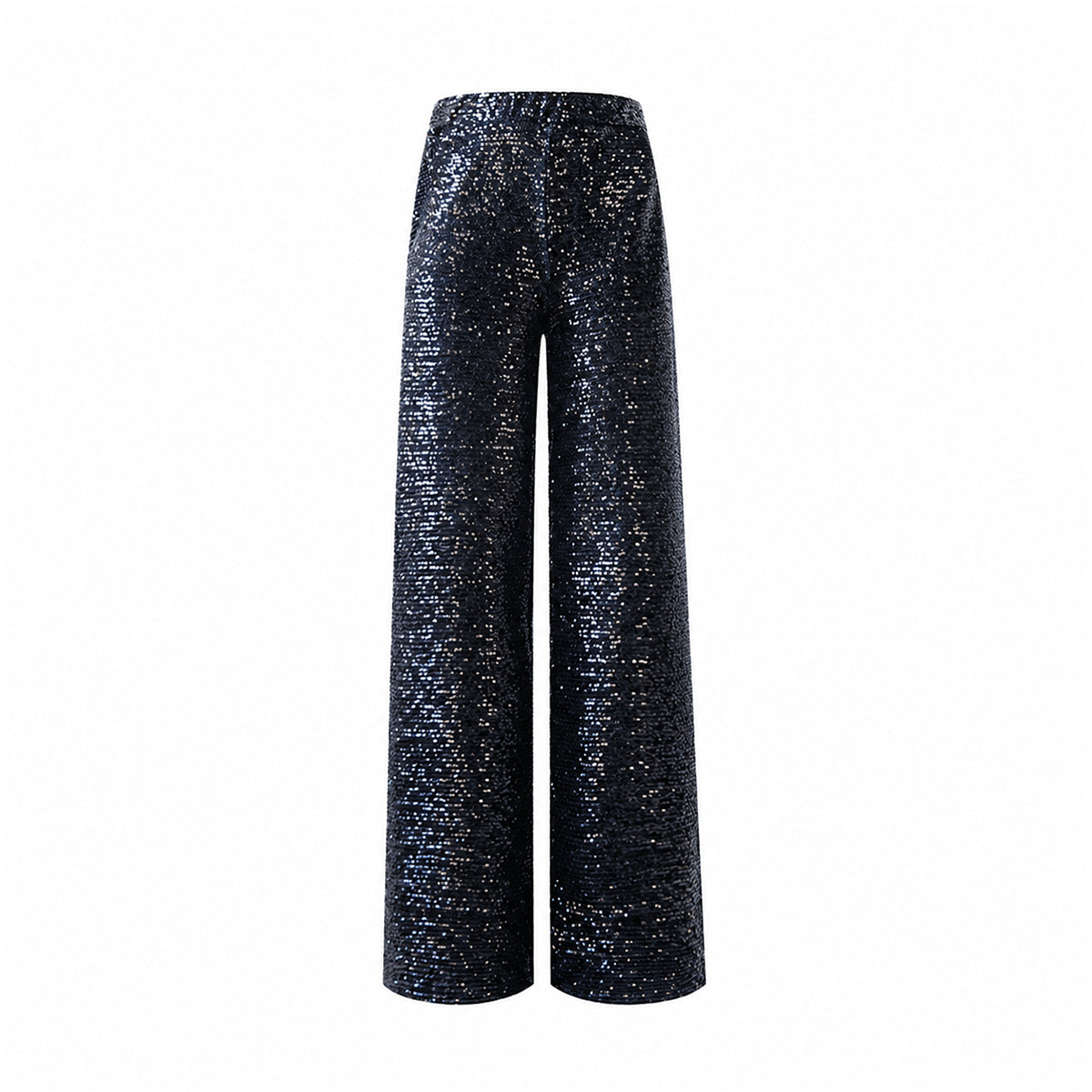 AIDA, pantalone palazzo in paillettes nere.