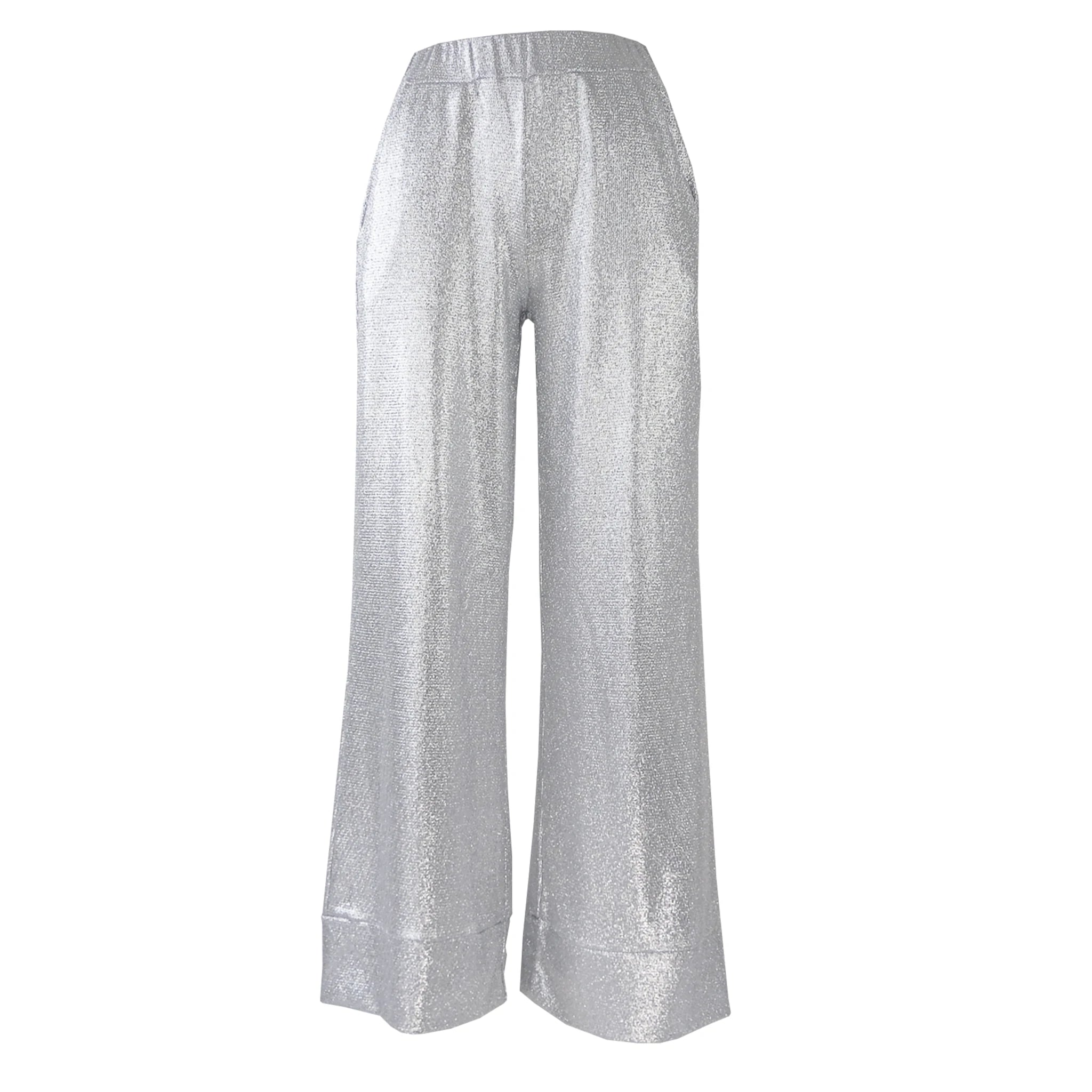 AIDA pantalone palazzo Alessandra Gallo in lurex argento con tasche