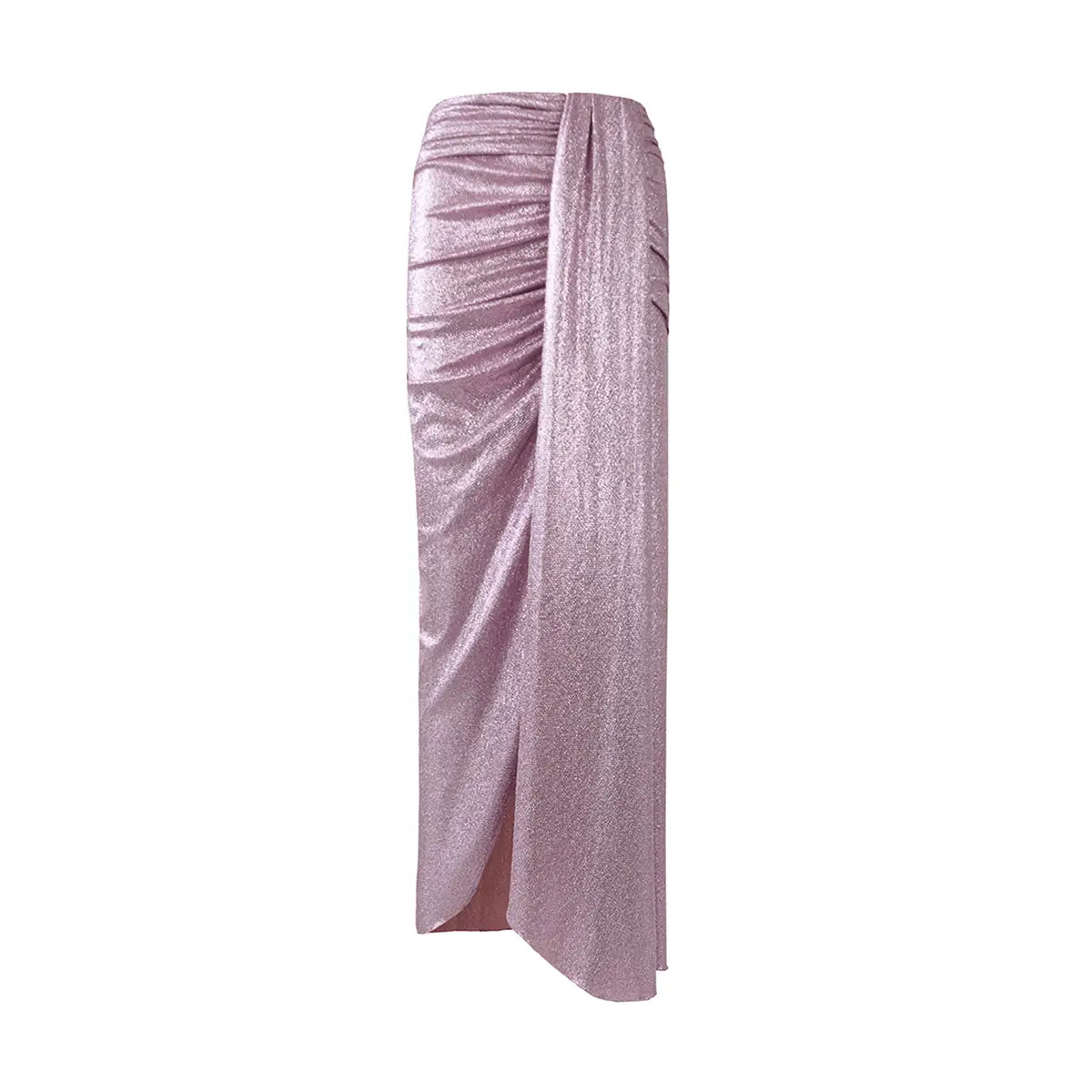 AMANDA, gonna lunga con spacco in lurex rosa, drappeggio sul fianco.