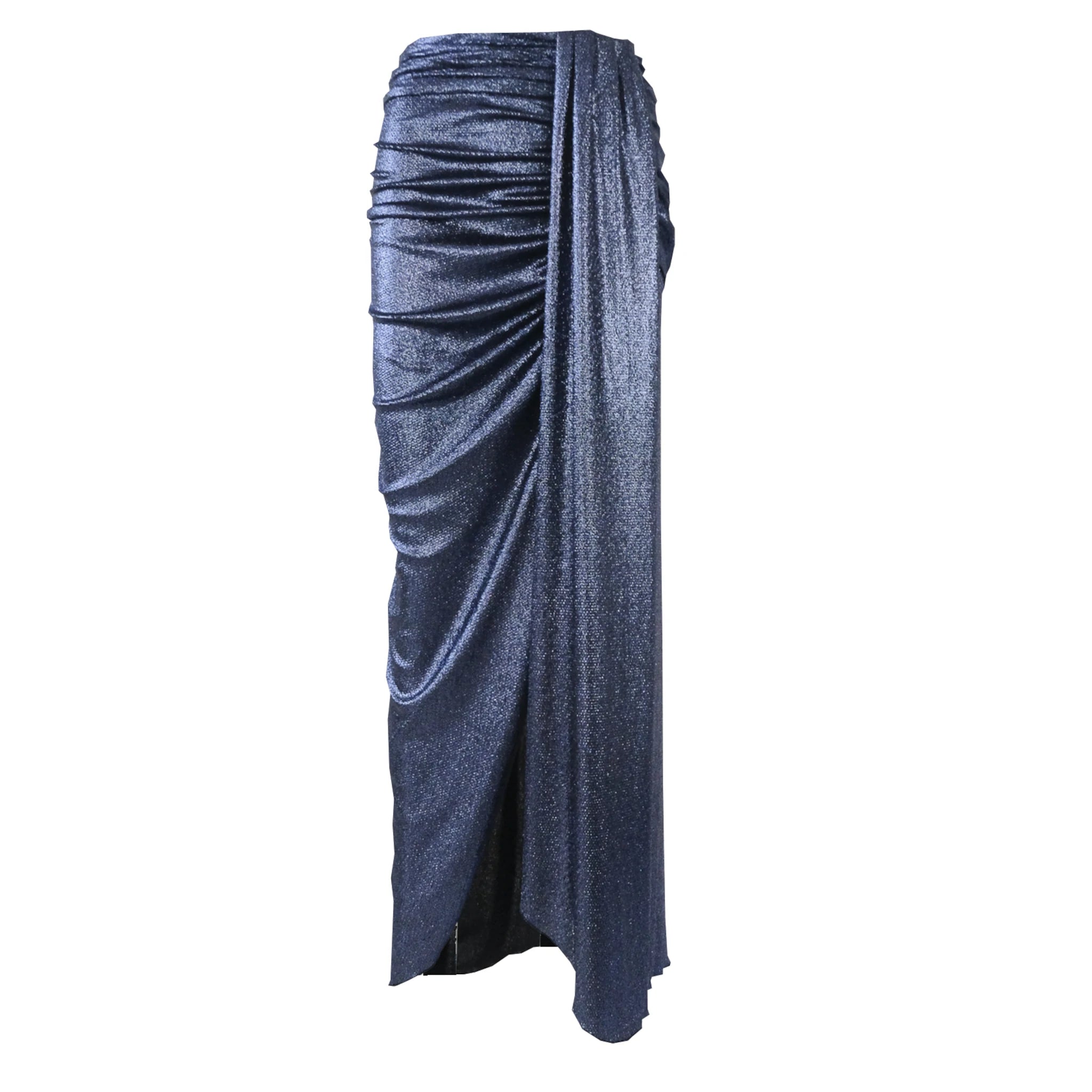 AMANDA - gonna lunga con spacco in lurex blu