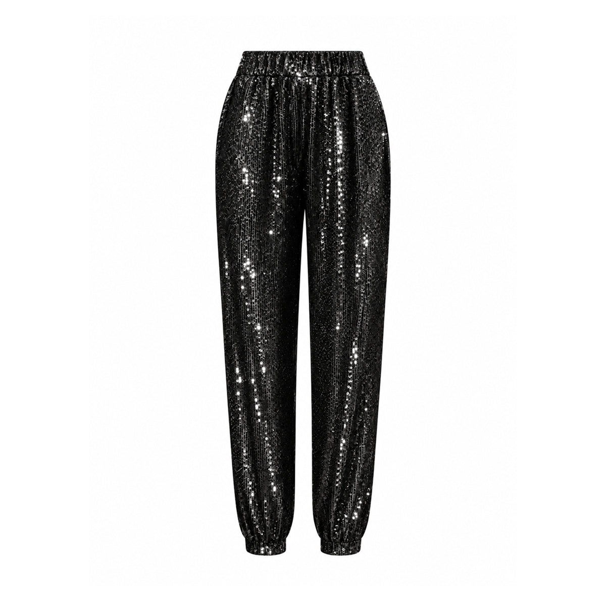 AMBRA, pantalone in paillettes nere.