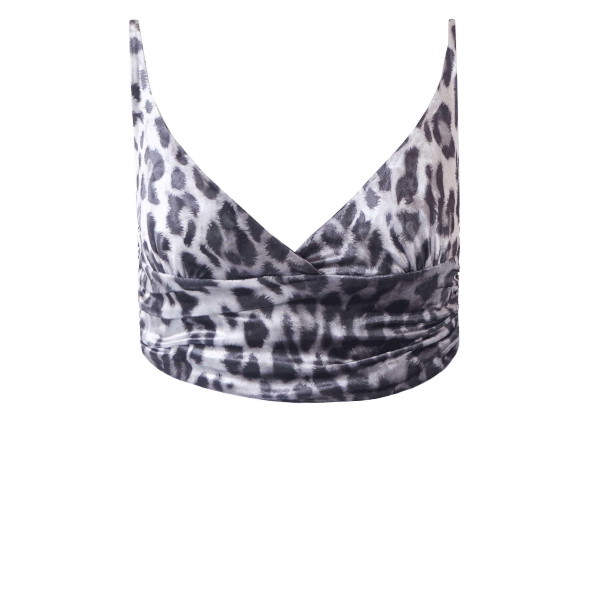 Top ARIEL di Alessandra Gallo in ciniglia martellata animalier grigio - crop top, scollo cuore, spalline sottili - vista frontale - Day&Night Collection