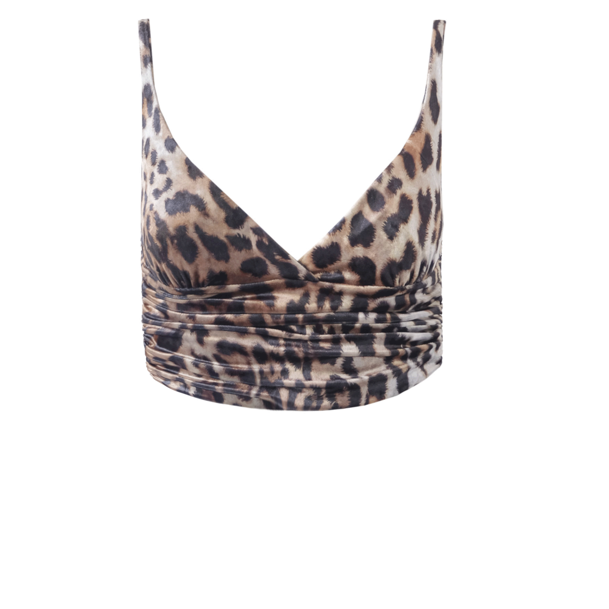 Top ARIEL di Alessandra Gallo in ciniglia martellata animalier - crop top, scollo cuore, spalline sottili - vista frontale -Day&Night Collection