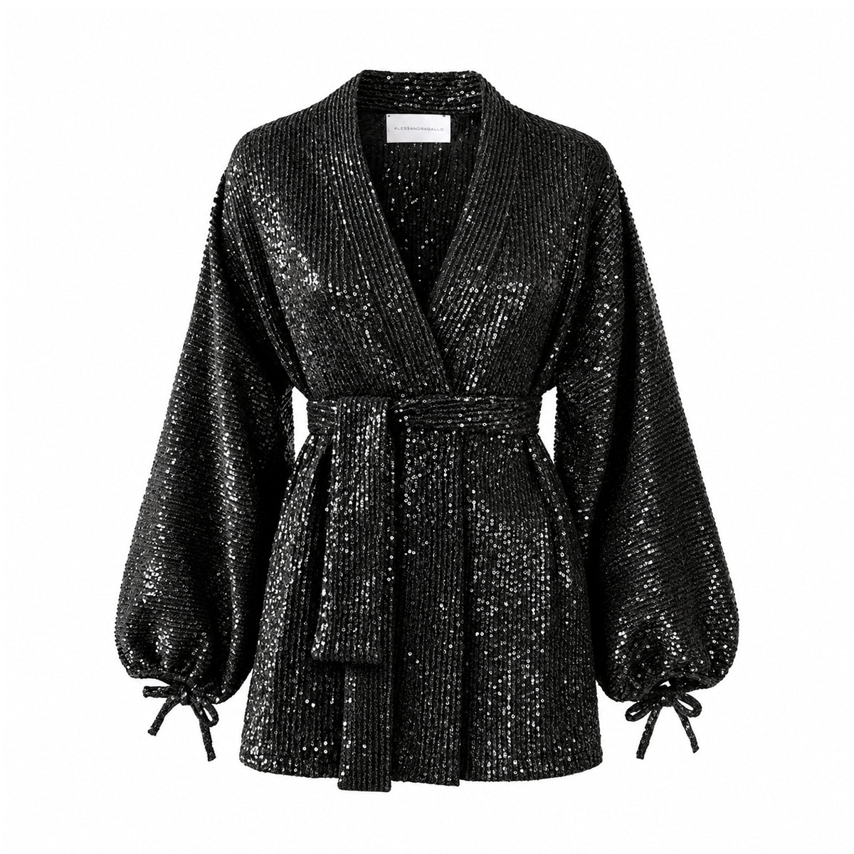 AMELIA, blusa in paillettes nere.