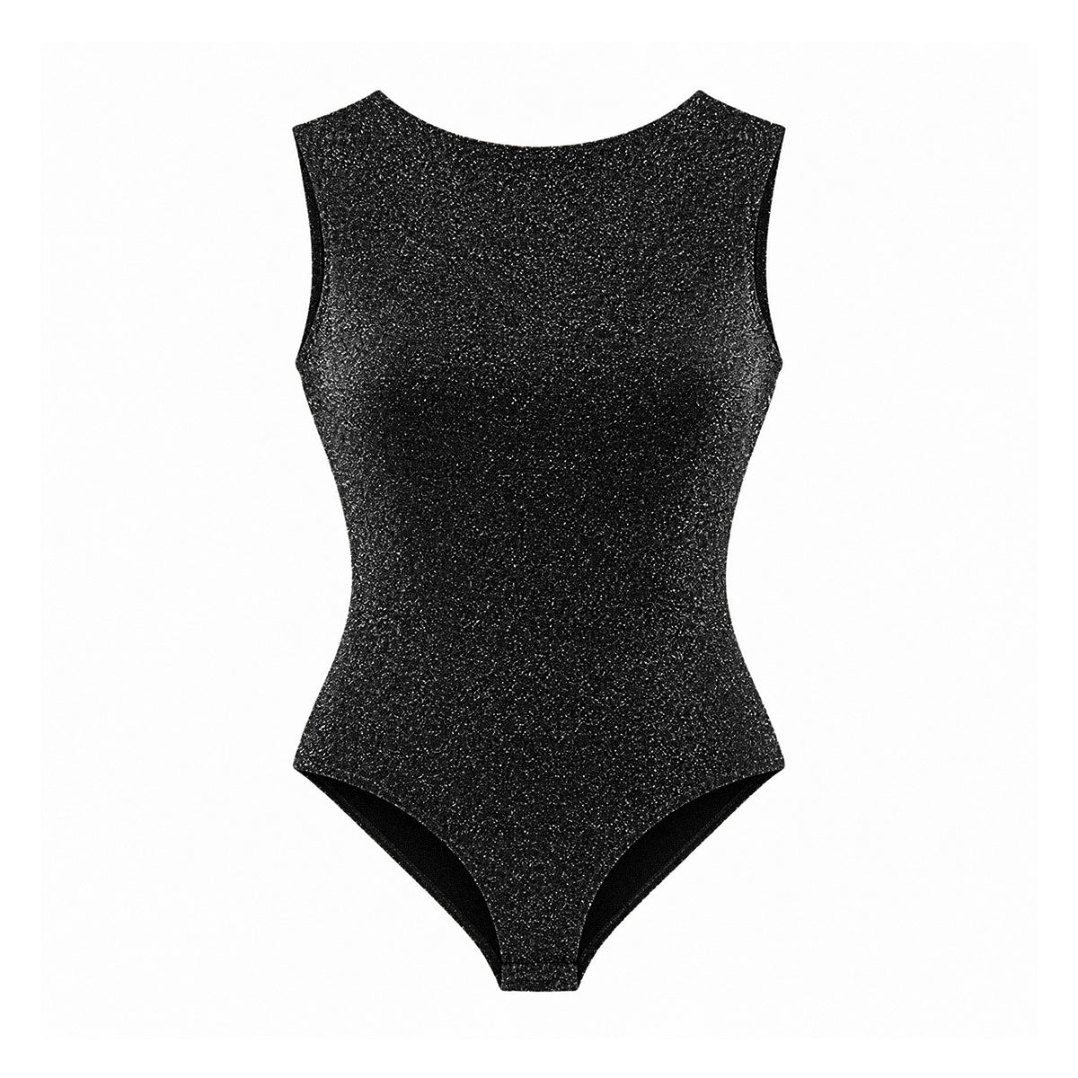 VILENIA - Black Lurex Bodysuit with Deep V Back