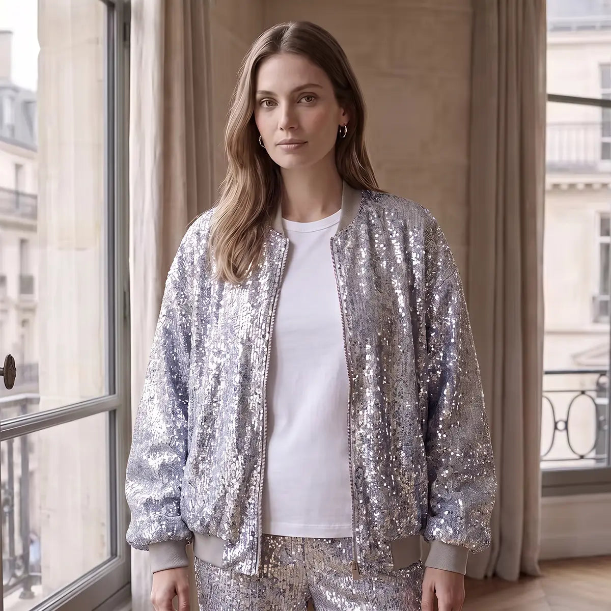 BOMBER JACKET - Padded with Mélange Sequins