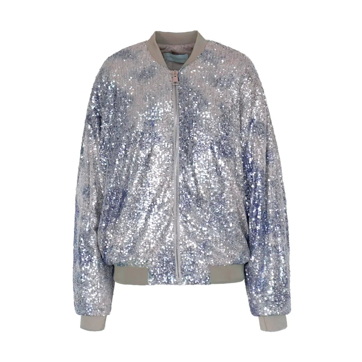 Bomber piumino oversize paillettes melange con zip come chiusura - vista frontale - The Light Collection