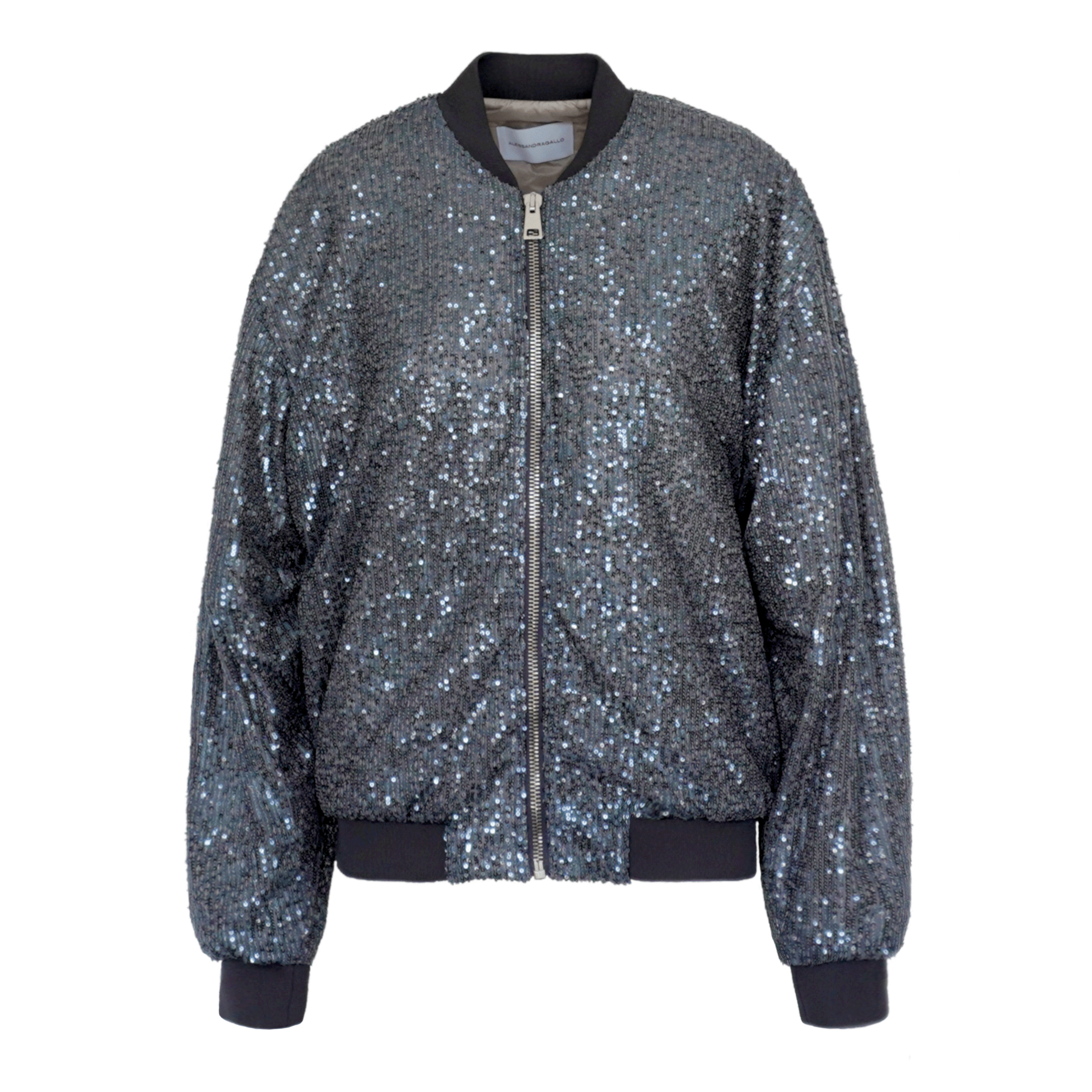 Bomber piumino paillettes azzurro - vista frontale oversize The Light Collection