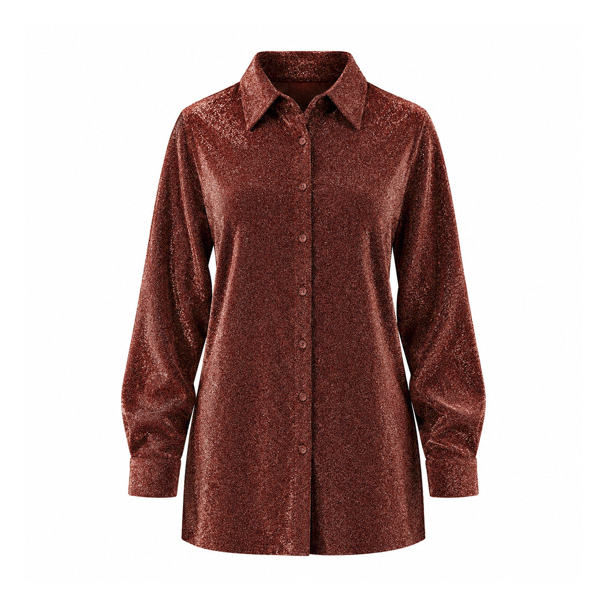 CELESTE, camicia in lurex bronzo con colletto e abbottonatura frontale.
