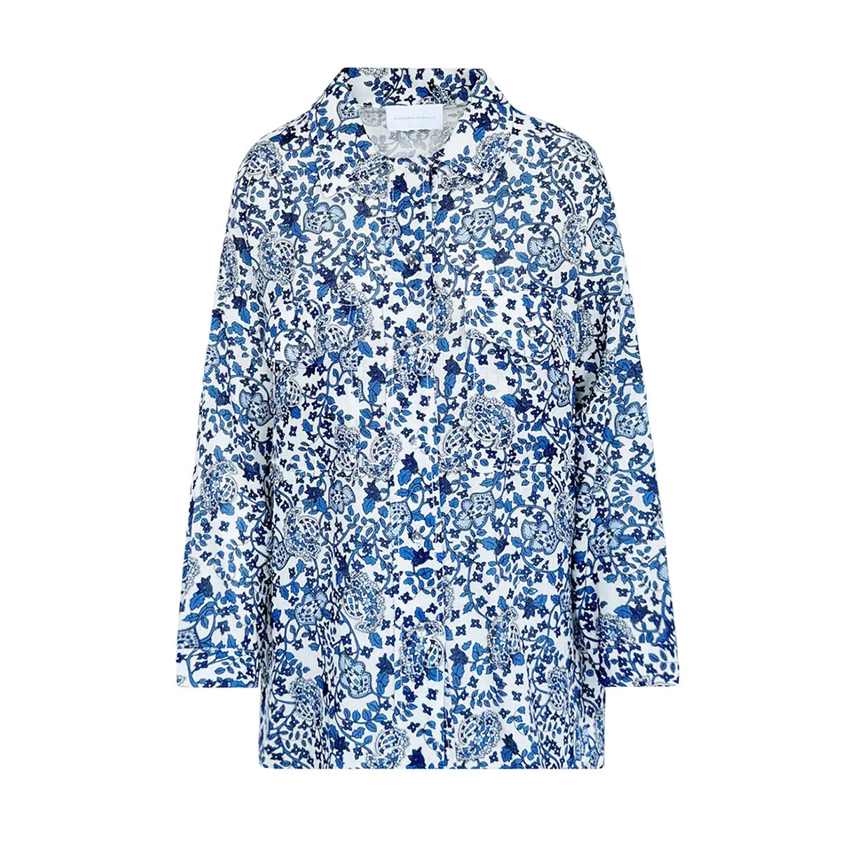 LEILA camicia lino oversize in fantasia Blue obsession di alessandra Gallo - vista frontale 

