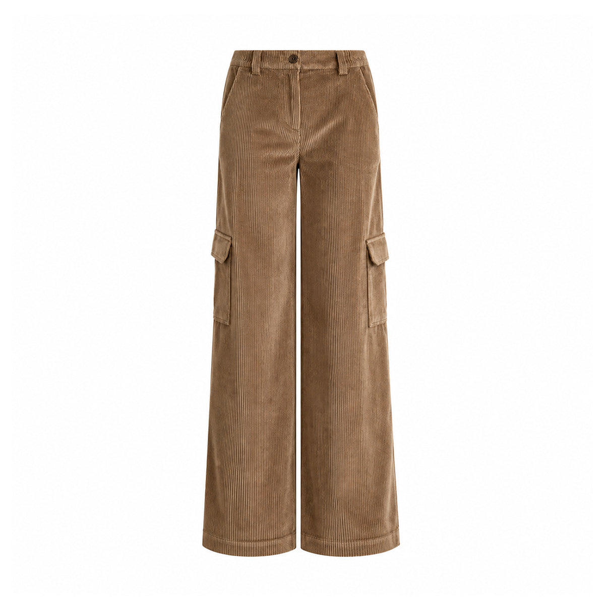 CARLA, pantaloni cargo in velluto a coste beige con tasche applicate sulle gambe.