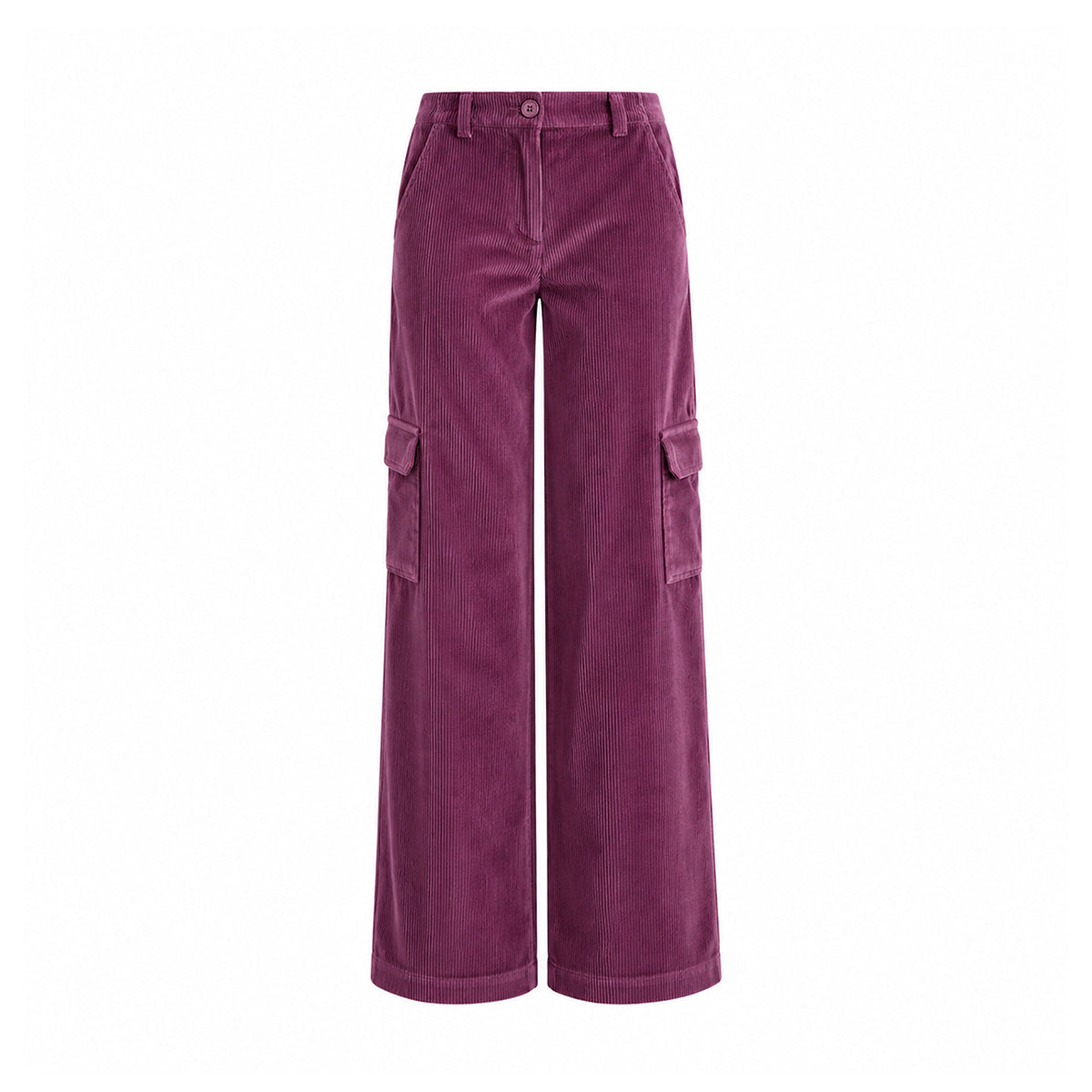 CARLA, pantaloni cargo in velluto a coste rosa con tasche applicate sulle gambe.