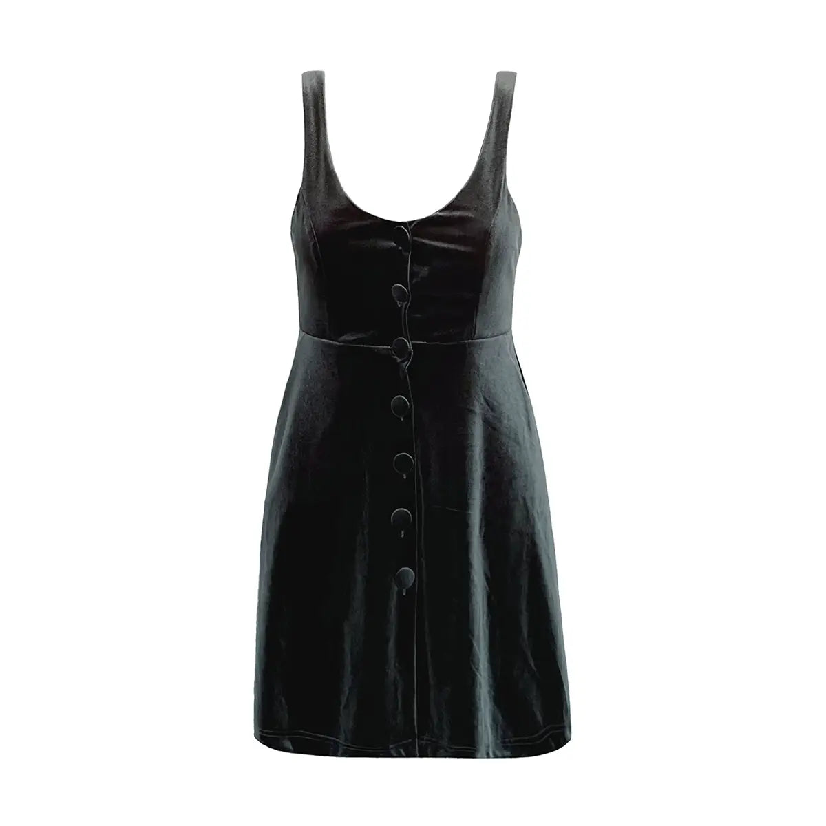 Abito corto CARLOTTA di Alessandra Gallo in ciniglia grigio con inea svasata, bottoni vintage, scollo ampio, senza maniche - vista frontale - Day&night Collection