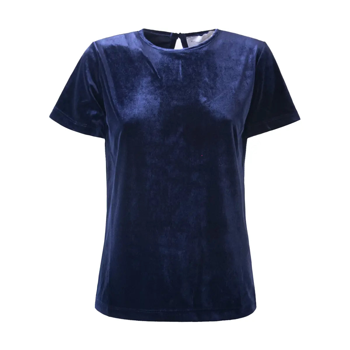 T-shirt CARMEN di Alessandra Gallo in ciniglia blu con girocollo e maniche corte - vista frontale - Day&Night collection