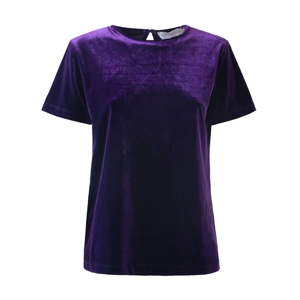 T-shirt CARMEN di Alessandra Gallo in ciniglia viola con girocollo e maniche corte - vista frontale - Day&Night collection
