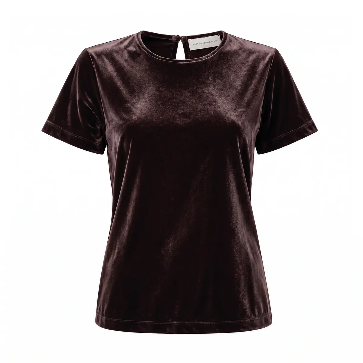 CARMEN, t-shirt in ciniglia marrone con girocollo e maniche corte.