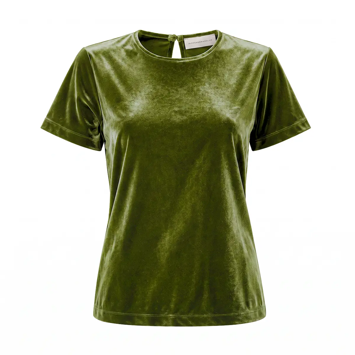 CARMEN, t-shirt in ciniglia verde con girocollo e maniche corte.