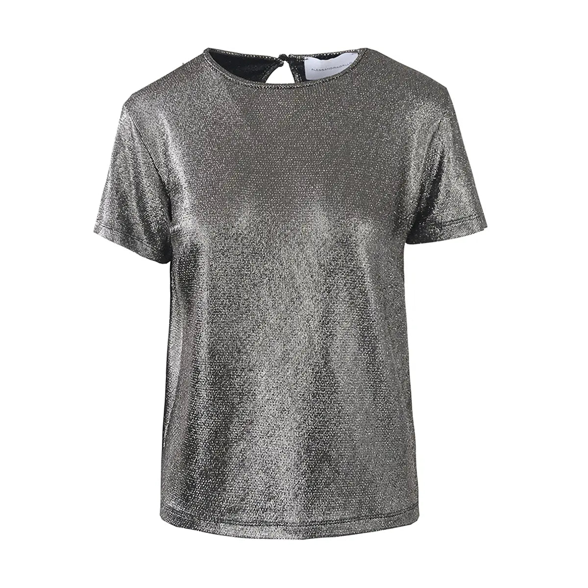 CARMEN, t-shirt in lurex antracite metallizzato con girocollo e maniche corte.