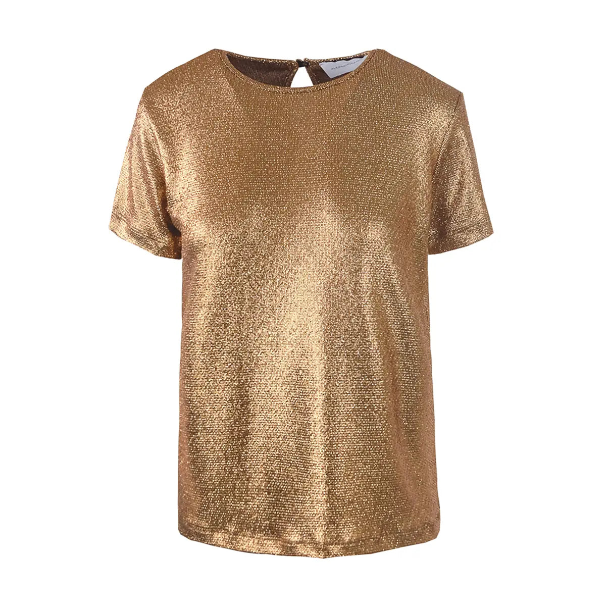 CARMEN, t-shirt in lurex bronzo metallizzato con girocollo e maniche corte.