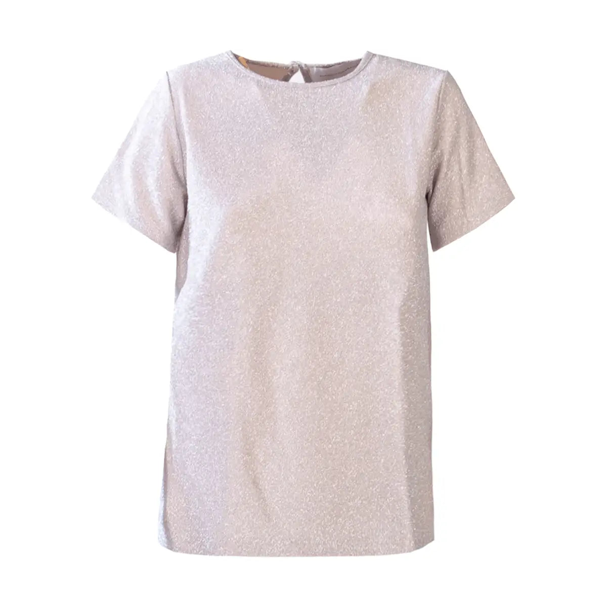 CARMEN, t-shirt in lurex crema con girocollo e maniche corte.