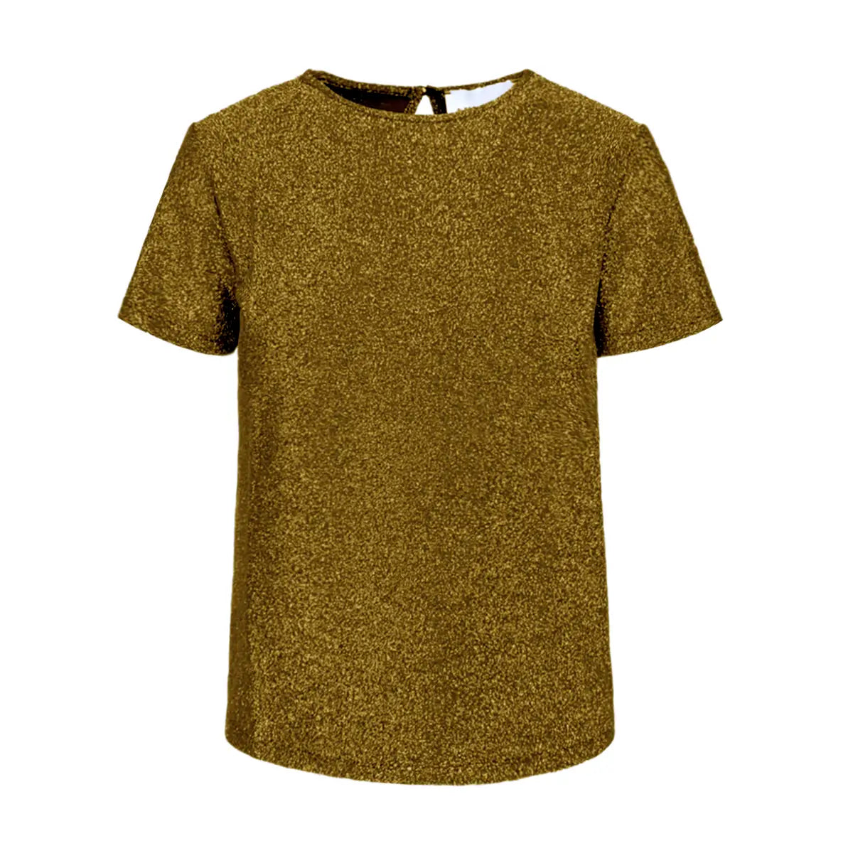CARMEN, t-shirt in lurex oro con girocollo e maniche corte.