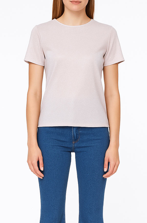 T-shirt CARMEN Alessandra Gallo in lurex crema con girocollo e maniche corte