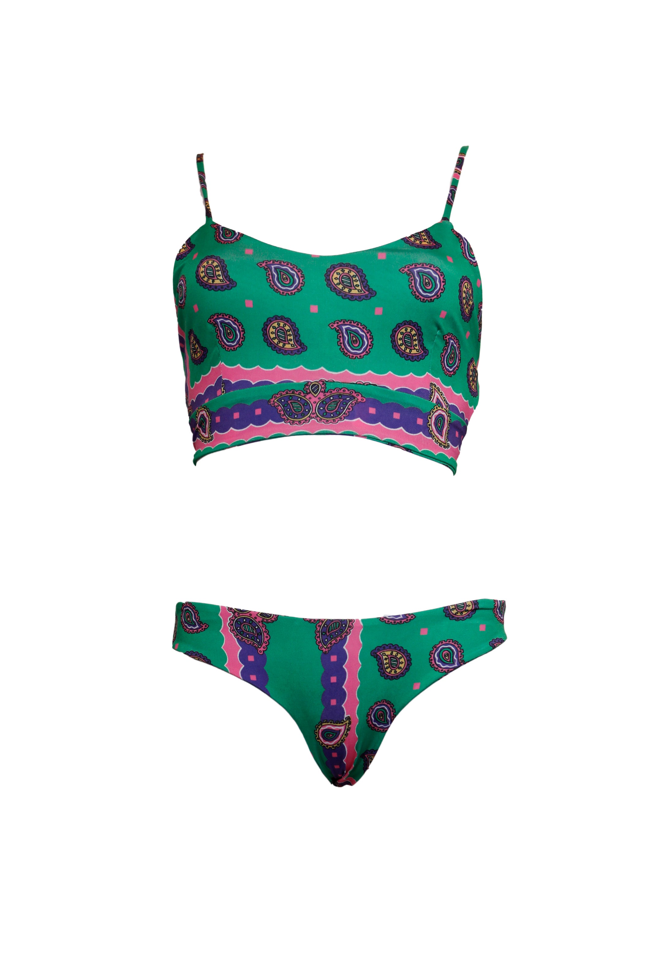 CECILIA - two-piece swimsuit in green Ibiza bandana print lycra