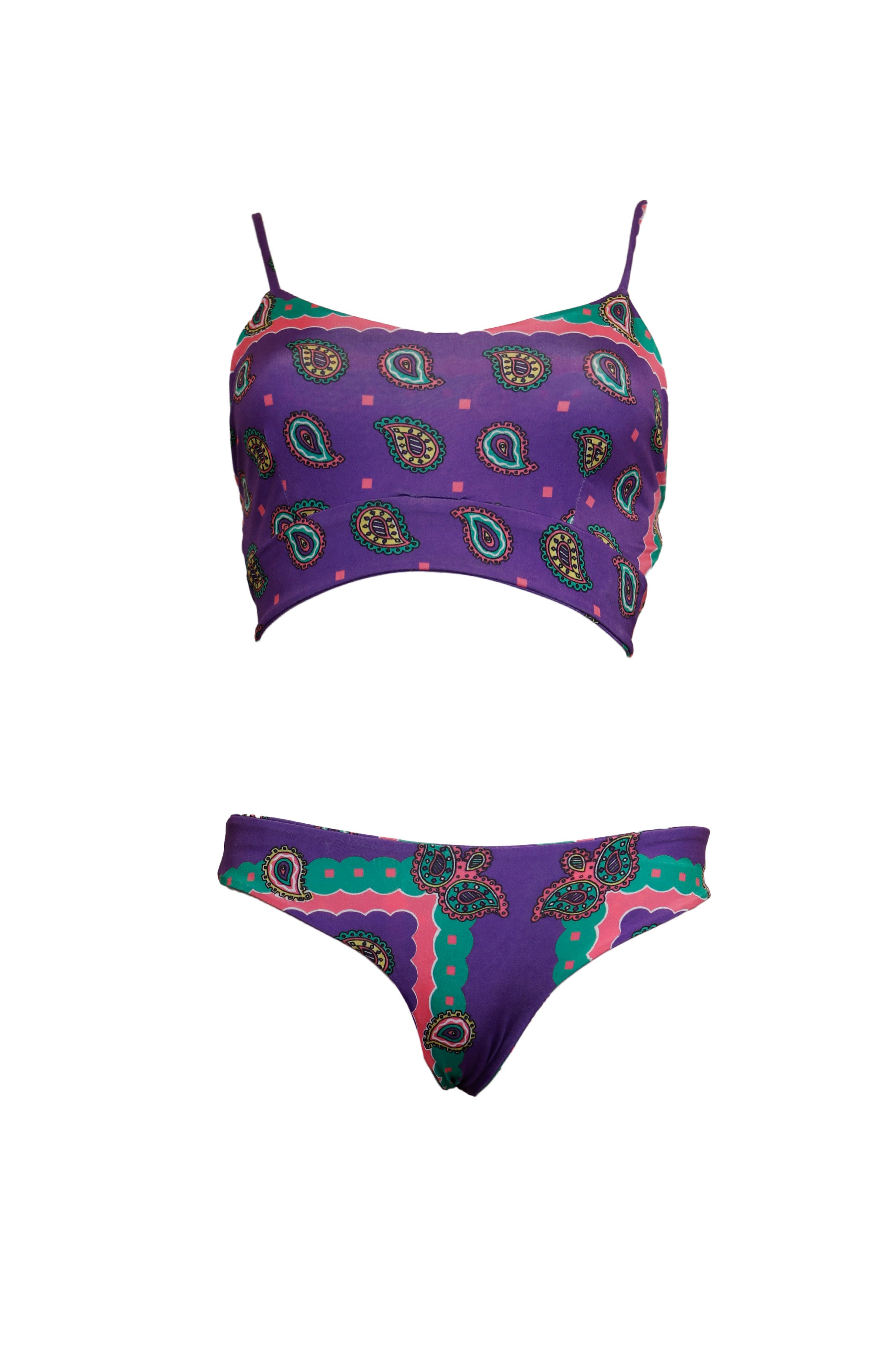 CECILIA - two-piece swimsuit in purple Ibiza bandana print lycra