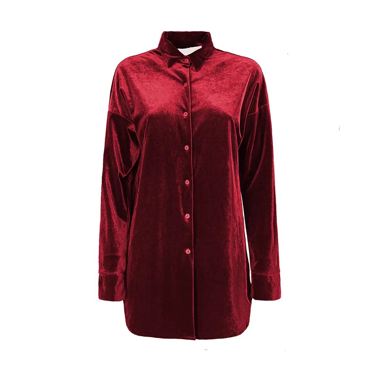 Camicia CELESTE di Alessandra Gallo in ciniglia bordeaux con colletto italiano - vista frontale - Day&Night Collection
