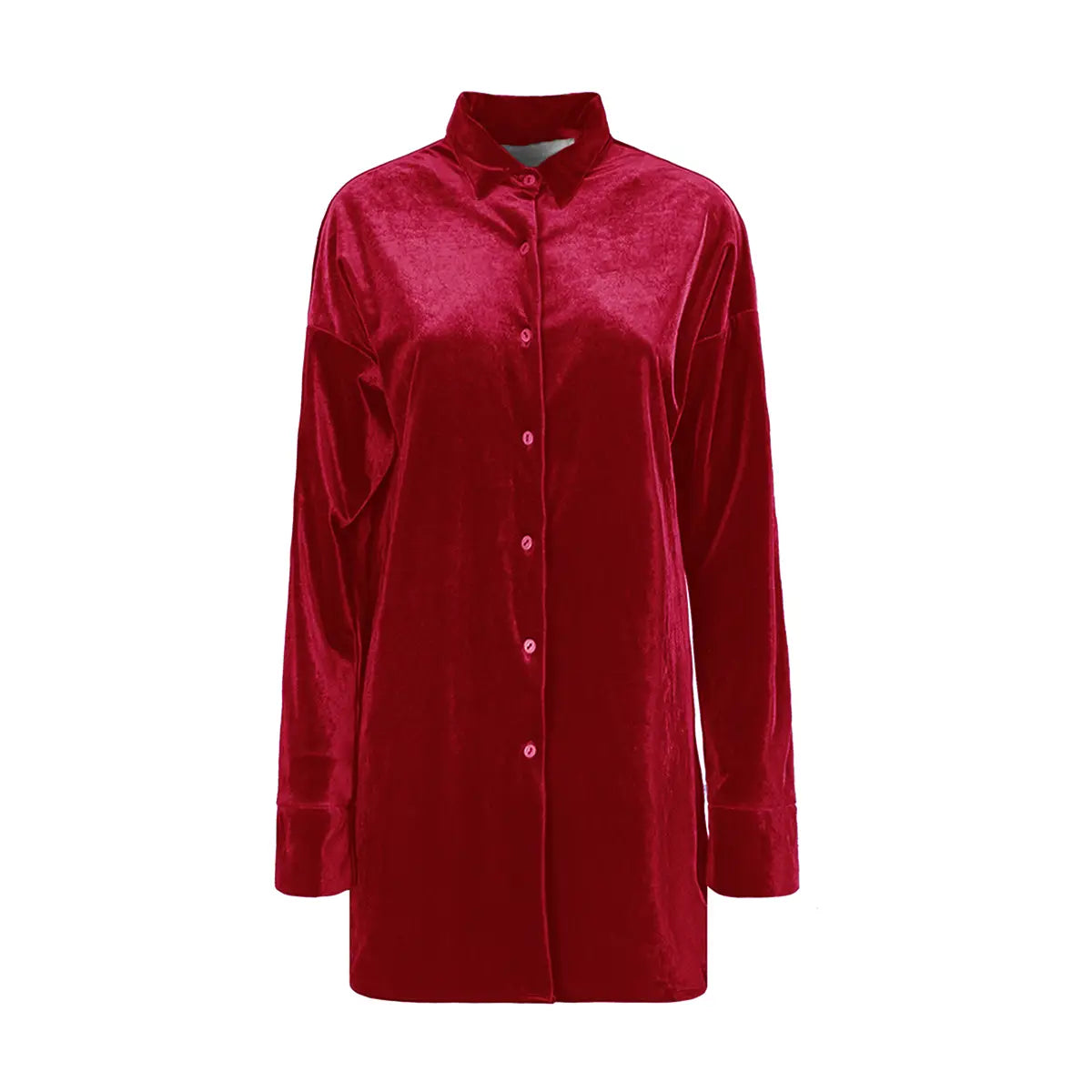 Camicia CELESTE di Alessandra Gallo in ciniglia rosso con colletto italiano - vista frontale - Day&Night Collection