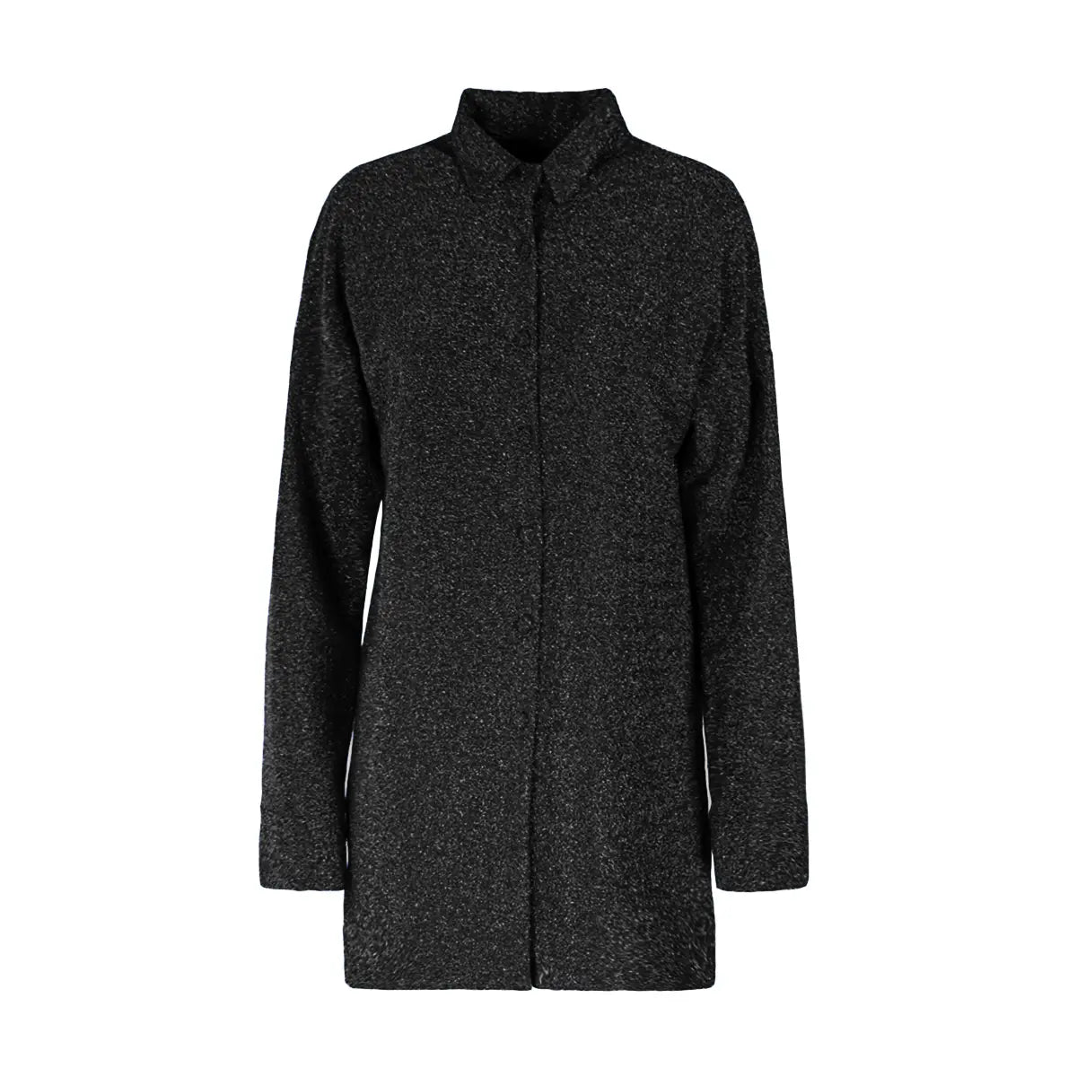 Camicia CELESTE di Alessandra Gallo in lurex nero con colletto italiano - vista frontale - Stardust Collection