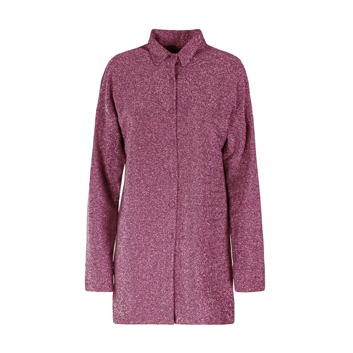 Camicia CELESTE di Alessandra Gallo in lurex rosa con colletto italiano - vista frontale - Stardust Collection