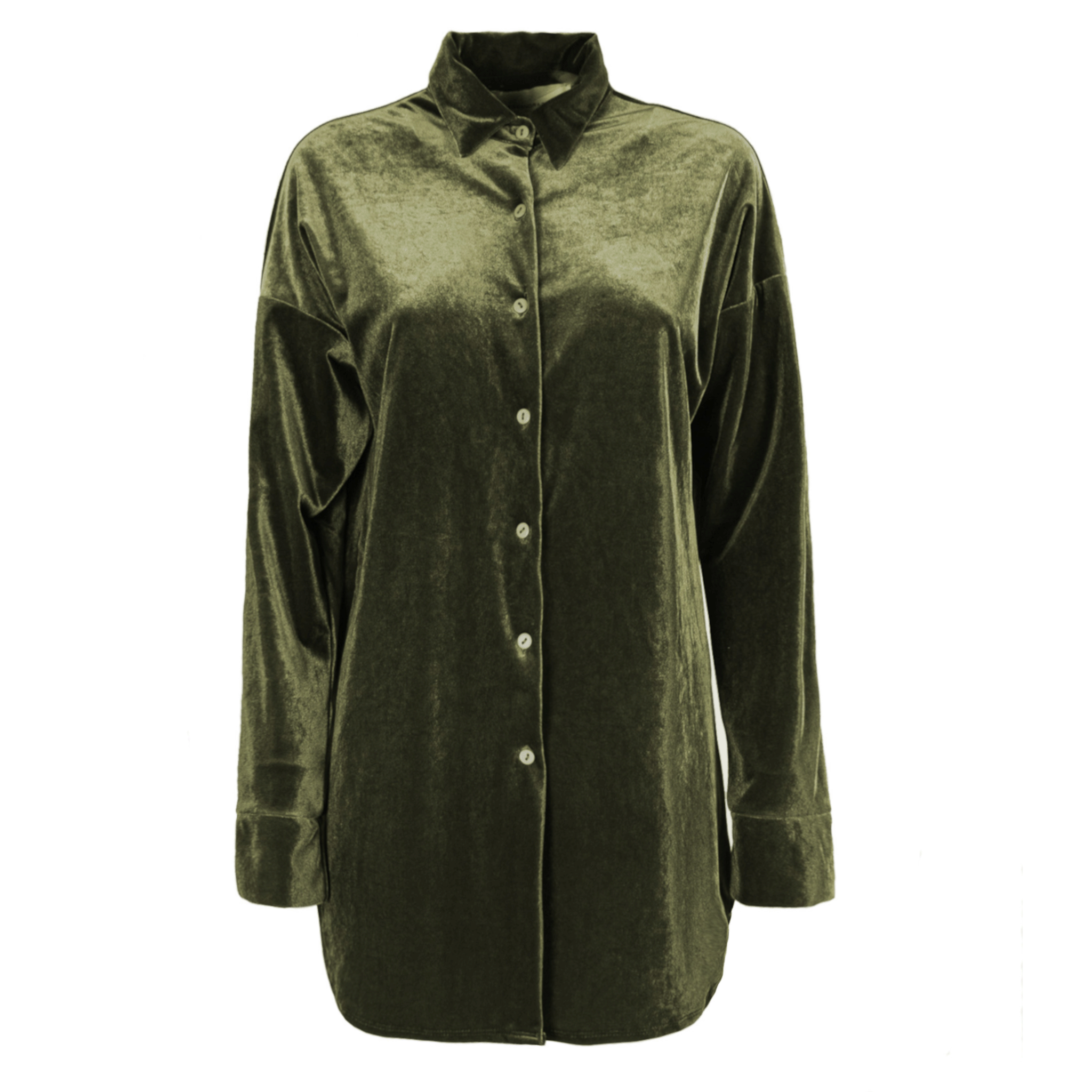 Camicia CELESTE ciniglia verde con colletto italiano - vista frontale Day&Night Collection