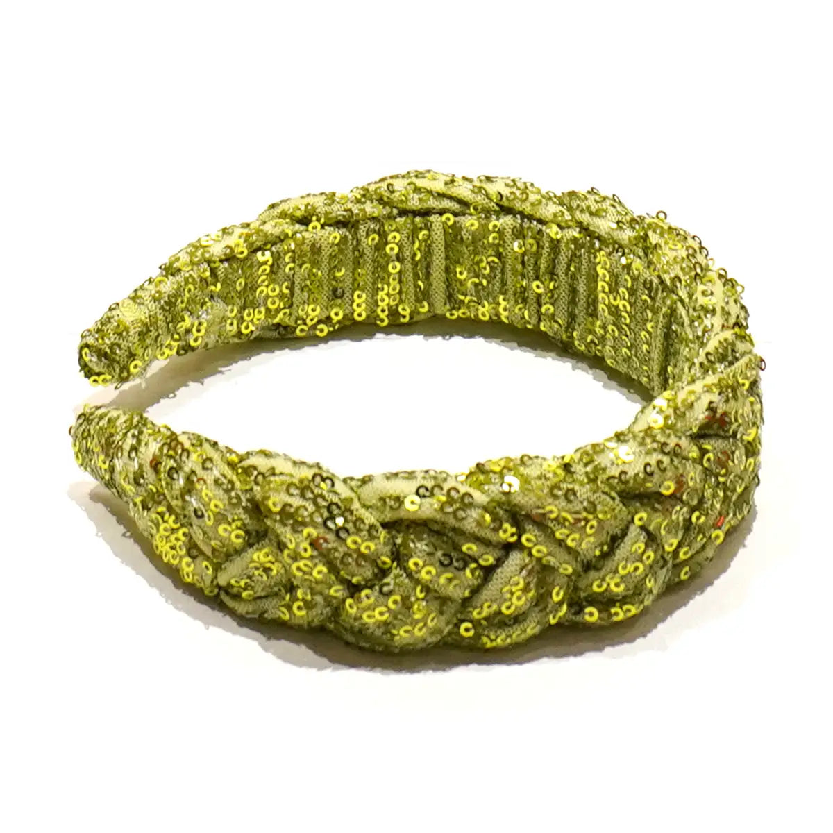 Cerchietto a treccia in paillettes verdi.
