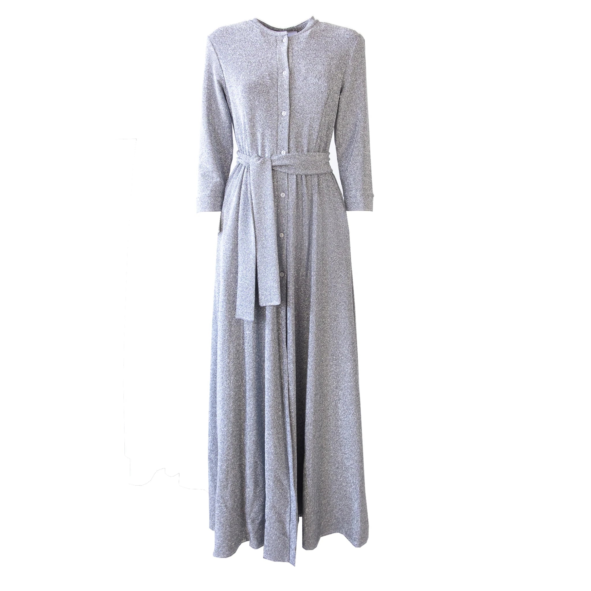 CLELIA - long silver lurex shirt dress