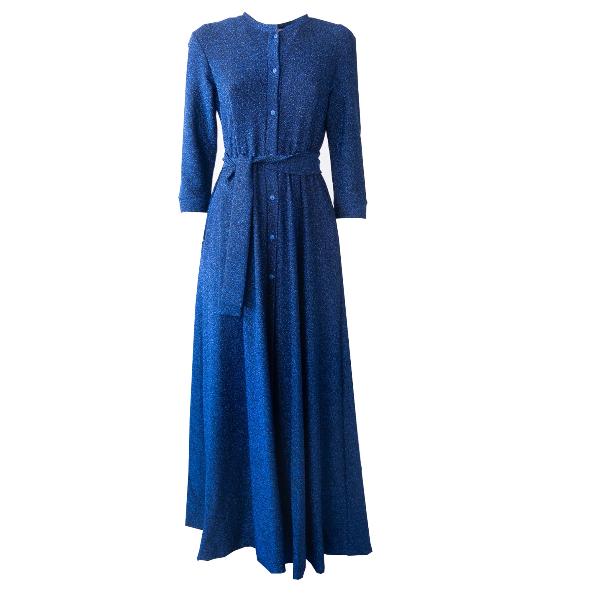 CLELIA - long blue lurex shirt dress