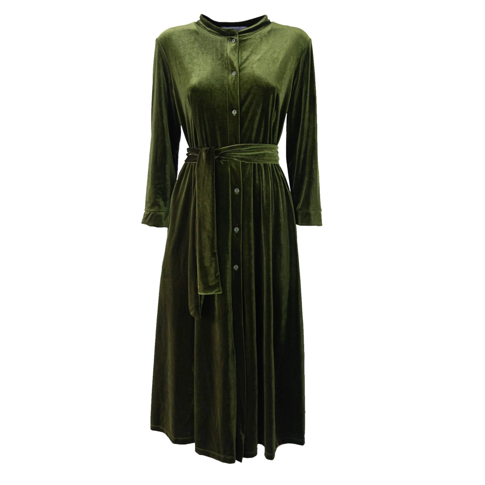 CLELIA MIDI - abito midi in ciniglia verde