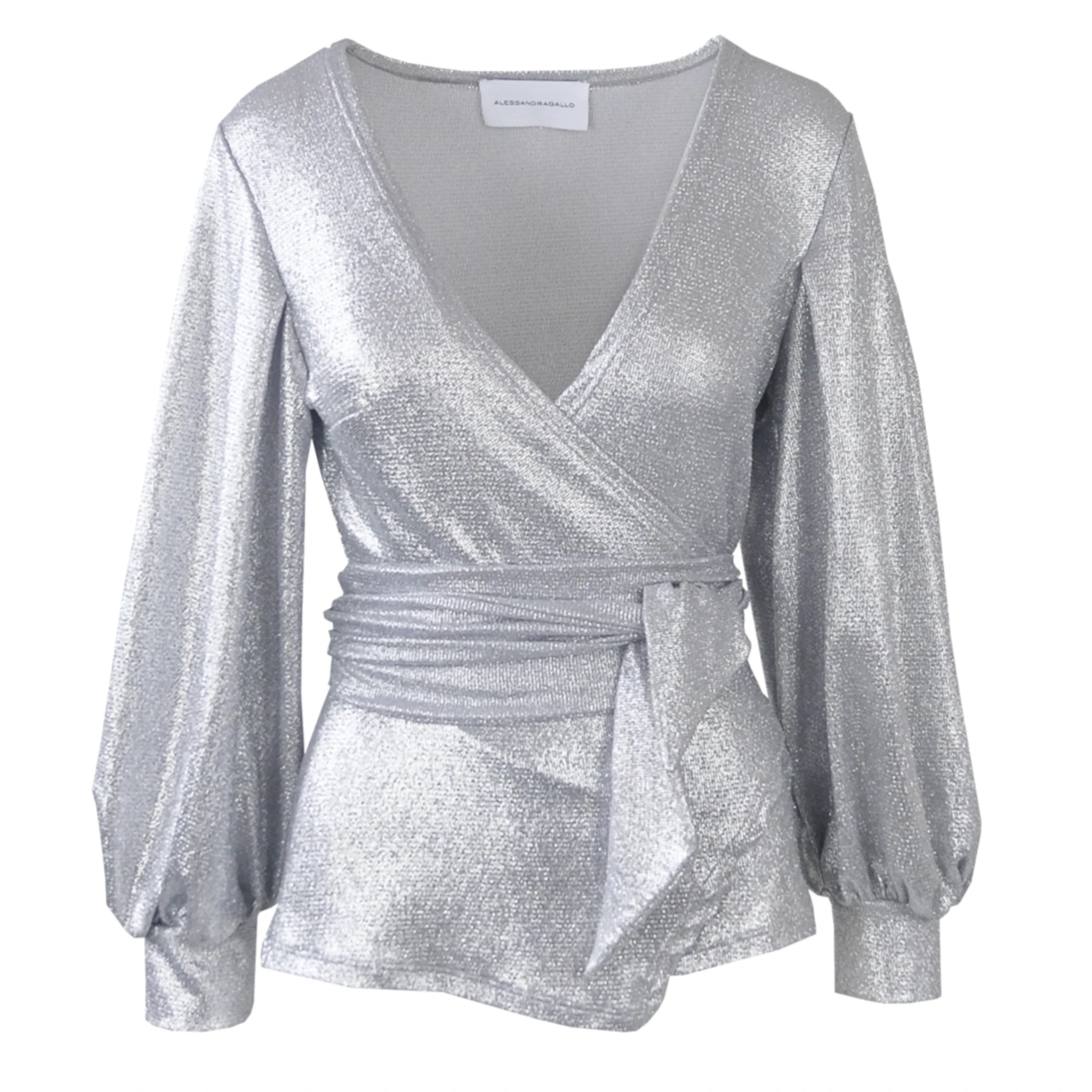 CLOE blusa portafoglio Alessandra Gallo lurex argento luminoso Stardust Collection