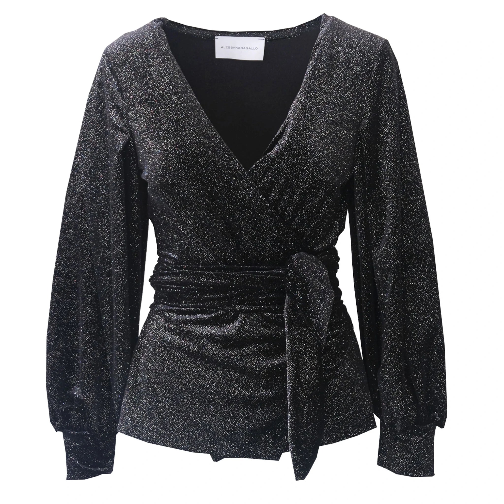 CLOE - blusa a portafoglio in ciniglia sparkling nera