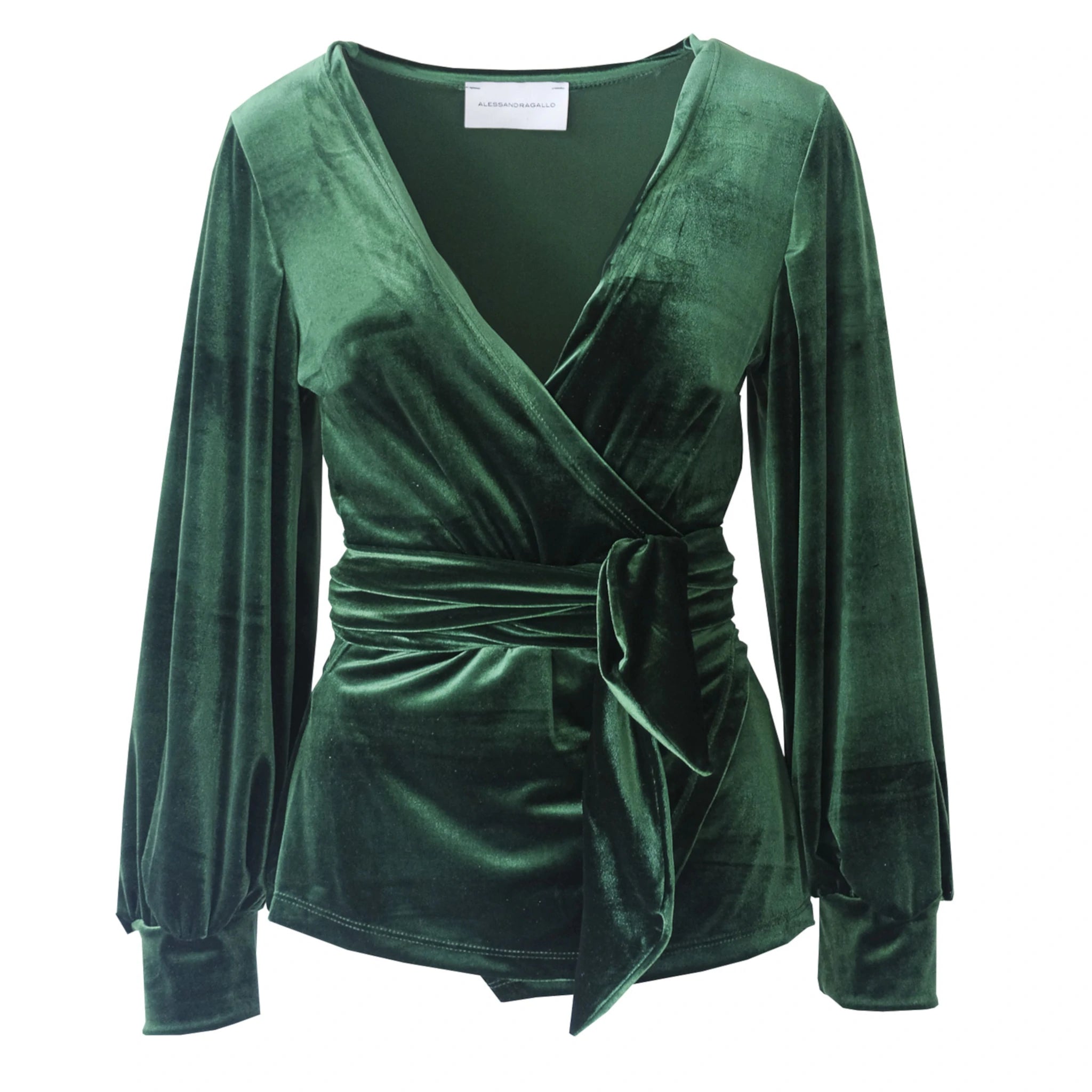 CLOE - blusa a portafoglio in ciniglia verde smeraldo