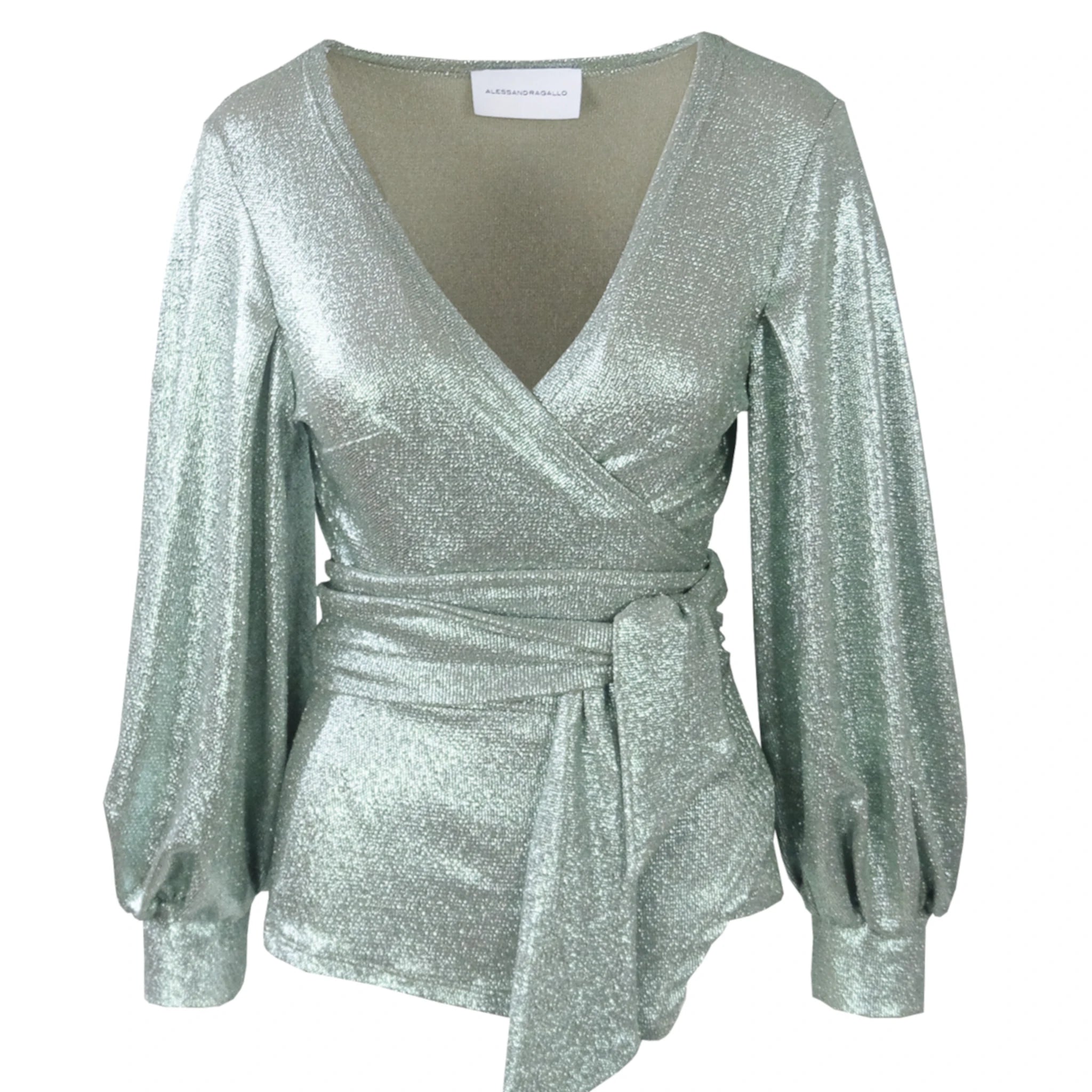 CLOE - blusa a portafoglio in lurex verde chiaro