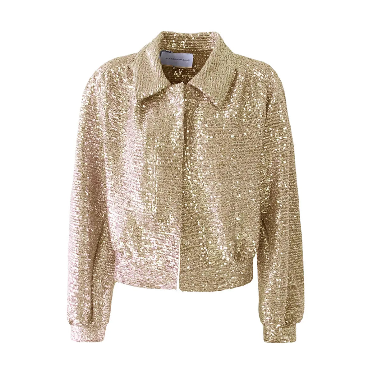 Giacca bomber DAFNE di Alessandra Gallo in paillettes oro con maniche ampie, colletto e senza chiusura  - vista frontale - The Light Collection
