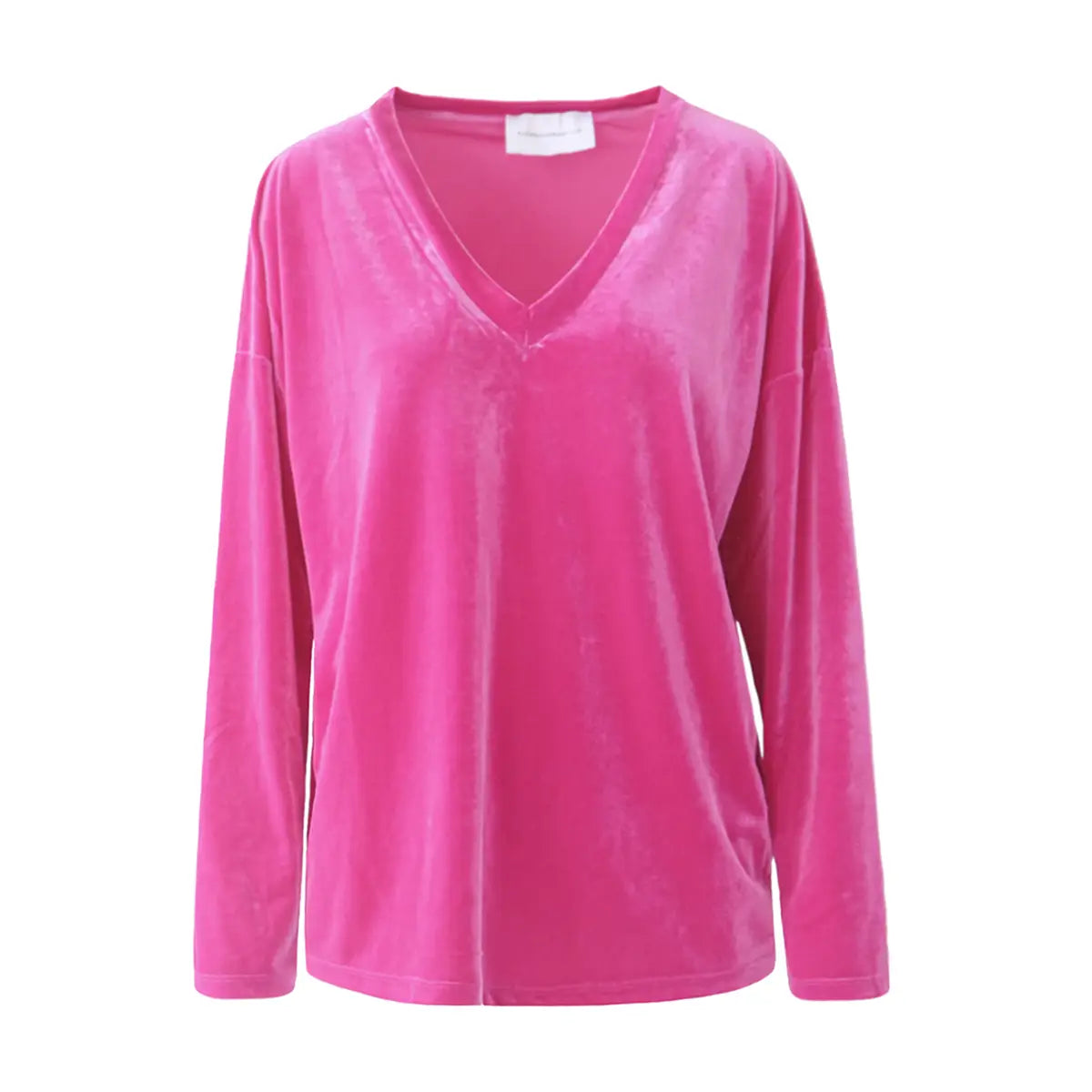 felpa over EVA di Alessandra Gallo in ciniglia fucsia con scollo a V e maniche lunghe - vista frontale -  Day&Night collection