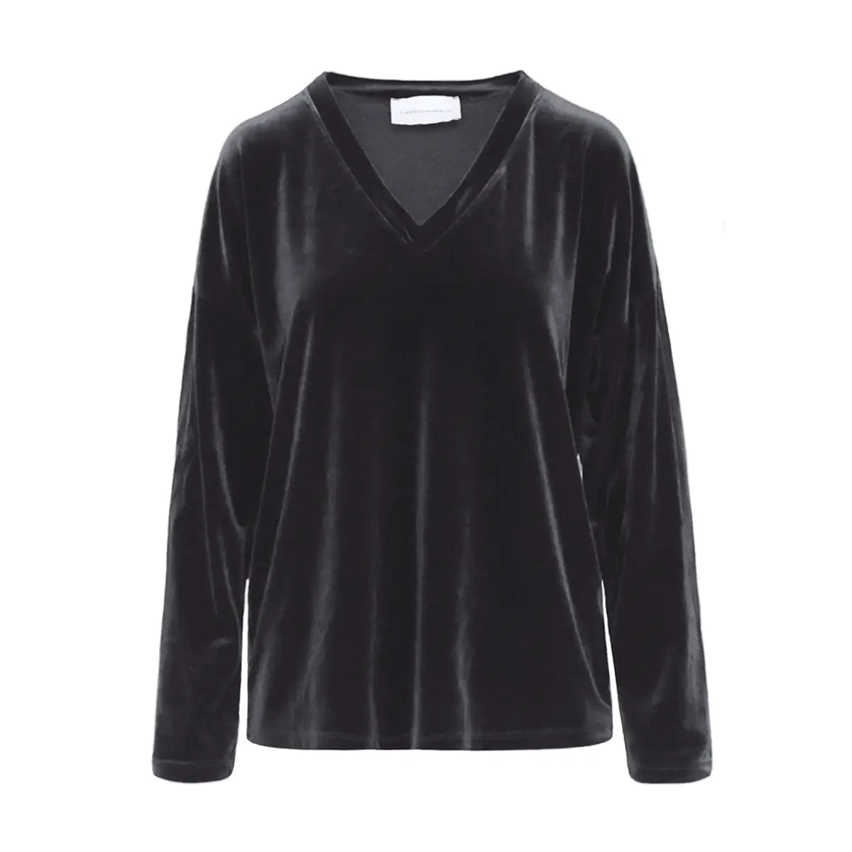 felpa over EVA di Alessandra Gallo in ciniglia grigia con scollo a V e maniche lunghe - vista frontale - Day&Night collection